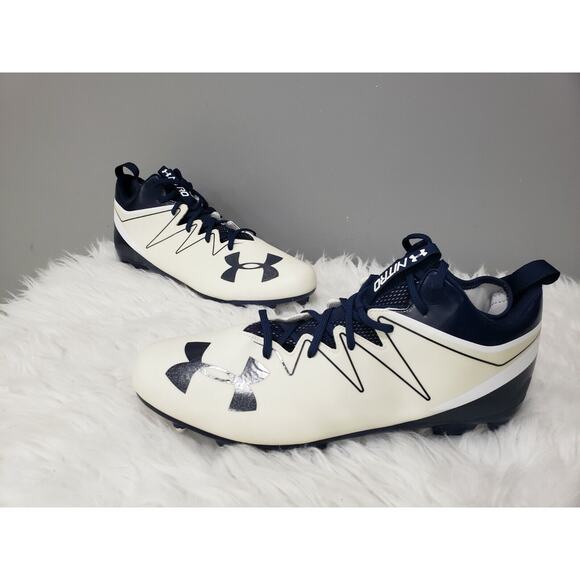 New Under Armour UA Nitro Mid MC White Navy Football‎ Cleats 1269713-141 Size 16 - Picture 1 of 5